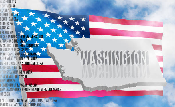 istock Washington inscription on American flag background  3D illustration 981531738