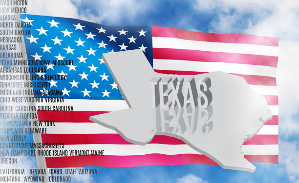 istock Texas inscription on American flag background  3D illustration 981531790