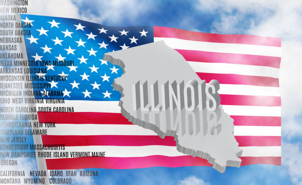 Illinois inscription on American flag background  3D illustration