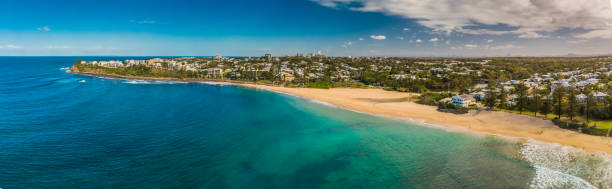 Aerial panoramic images of Dicky Beach, Caloundra, Australia Aerial panoramic images of Dicky Beach, Caloundra, Queensland, Australia caloundra stock pictures, royalty-free photos & images