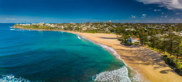 Aerial panoramic images of Dicky Beach, Caloundra, Australia Aerial panoramic images of Dicky Beach, Caloundra, Queensland, Australia caloundra stock pictures, royalty-free photos & images