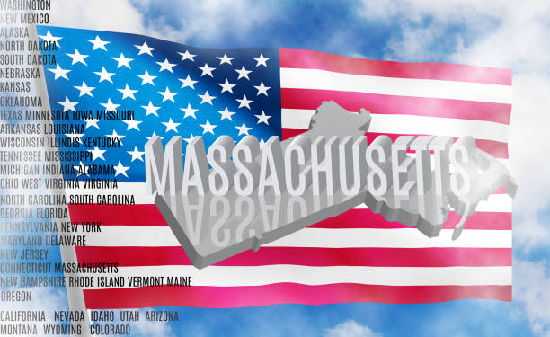 istock Massachusetts inscription on American flag background  3D illustration 981532136