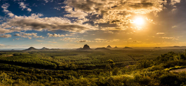istock Panoramic view of Glass House Mountains at sunset visible from W 981532392