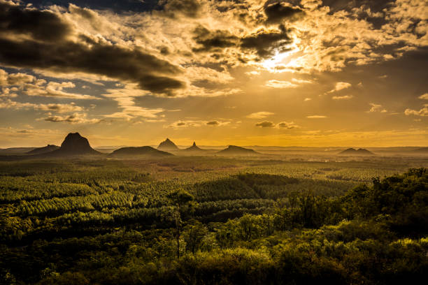 istock Panoramic view of Glass House Mountains at sunset visible from W 981532628