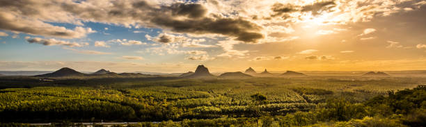 istock Panoramic view of Glass House Mountains at sunset visible from W 981536270
