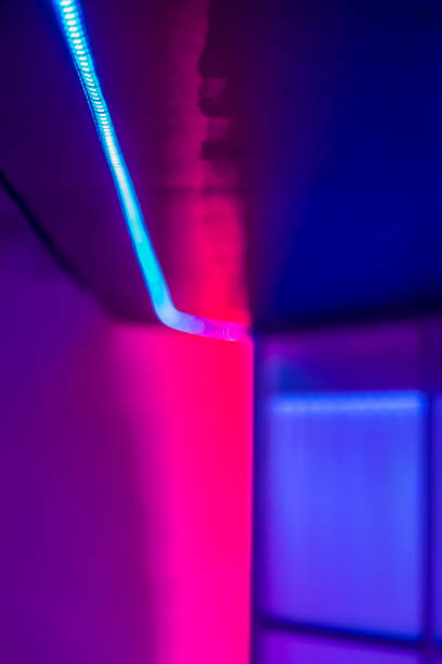 3d rendering of abstract background with ultraviolet neon lights, cosmic landscape, glowing lines on black background. purple, pink and blue colors.