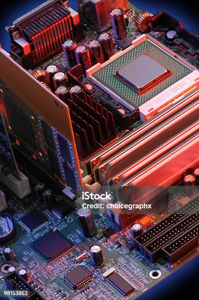 Computer Mother Board Showing Cpu Stock Photo - Download Image Now - Supercomputer, CPU, Memories