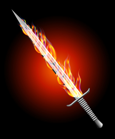 Flaming silver sword vector illustration