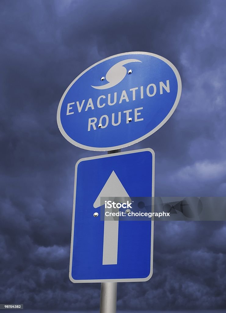 Hurricane Storm Evacuation Route Sign  Assistance Stock Photo