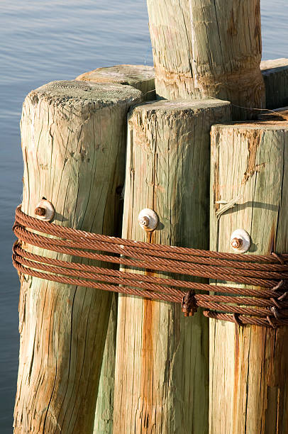 istock Pilings strapped together at commercial dock 98154610