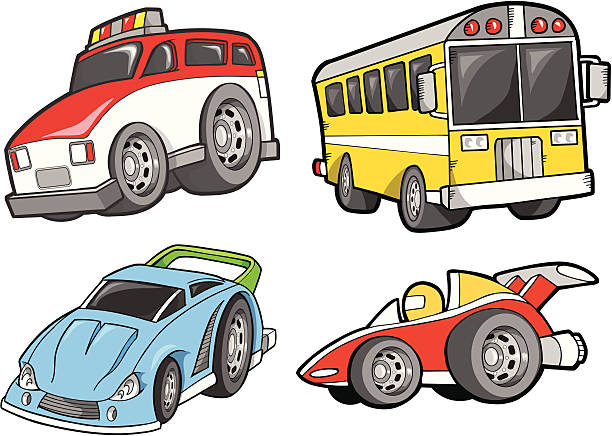 Cute Transportation Vehicle Set vector art illustration