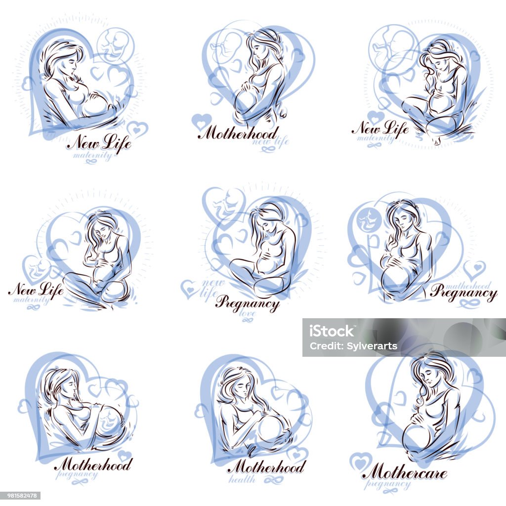 Dessin Bebe Dans Le Ventre De Maman Dessins De Jolie Femme Enceinte Corps Silhouette Illustration Vectorielle De Future Maman Caresse Son Ventre Centre Médical Dassistance Grossesse Marketing Modèle Flyer Vecteurs libres de droits et plus d'images vectorielles de Bébé -