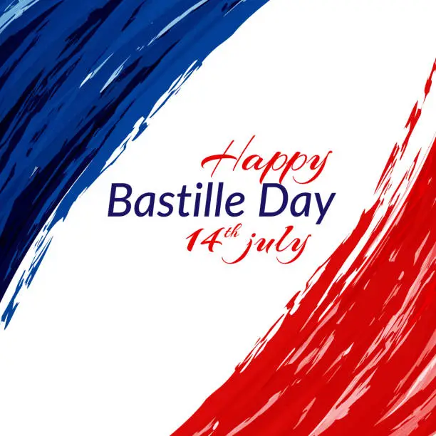 Vector illustration of The national flag of France Blue white and red stripes grunge texture Happy Bastille Day 14 july Patriotic watercolor background of color of the flag of France on Day of the Bastille Vector