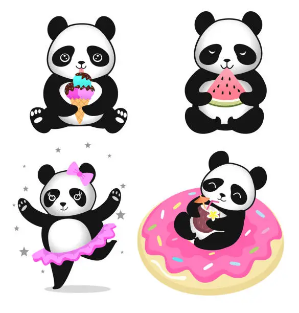Vector illustration of Panda collection isolated on white background. Vector illustration.