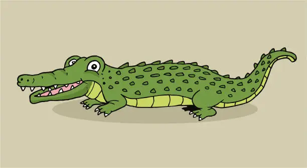 Vector illustration of Cartoon hand drawn crocodile
