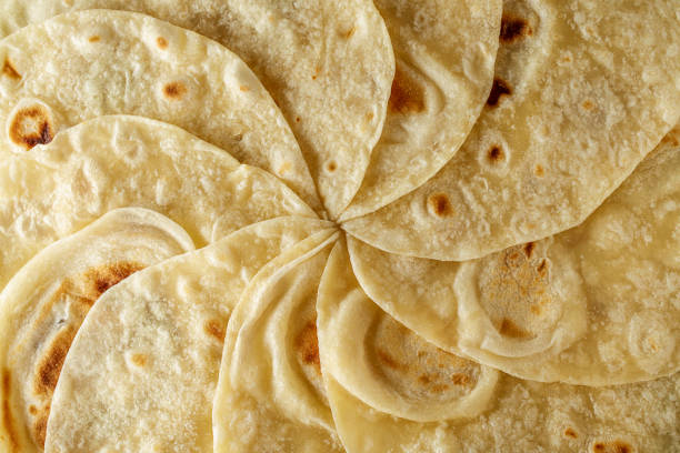 Mexican tortilla wrap background or texture top view. stock photo