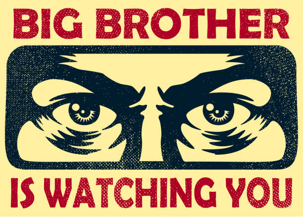 ilustrações de stock, clip art, desenhos animados e ícones de vintage big brother watching you spying eyes surveillance and privacy concept vector illustration - staring