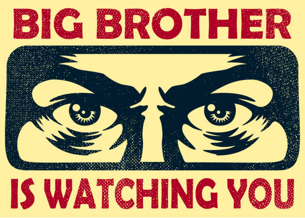ilustrações, clipart, desenhos animados e ícones de vintage grande irmão assistindo você espiar os olhos vigilância e privacidade conceito ilustração em vetor - big brother