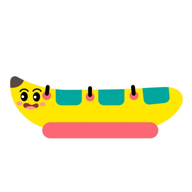 istock Banana Boat transportation cartoon character side view vector illustration 981633504