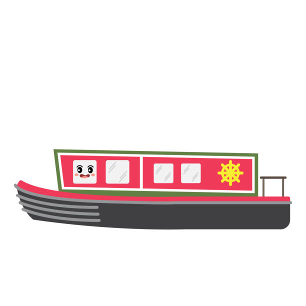 ilustraciones, imágenes clip art, dibujos animados e iconos de stock de ilustración de la vector narrowboat transporte historieta carácter lateral vista - canal narrow boat nautical vessel england