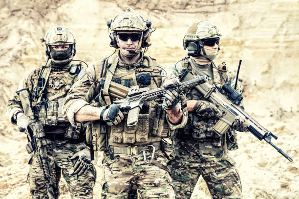 Equipped elite forces soldiers in combat readiness