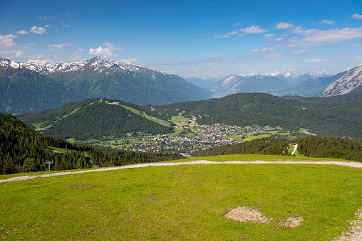 Looking down onto Seefeld and the mountains beyond from the mid station on Rosshütte.