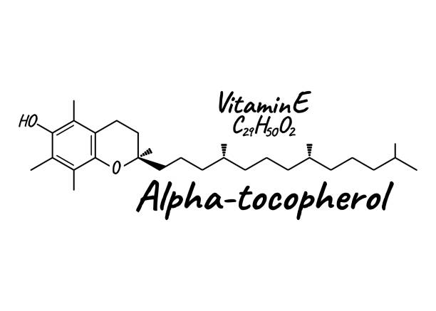 Vitamin E, Alpha Tocopherol Label and Icon. Chemical Formula and Structure Logo. Vector Illustration. Vitamin E, Alpha Tocopherol Label and Icon. Chemical Formula and Structure Logo. Vector Illustration. alpha tocopherol stock illustrations