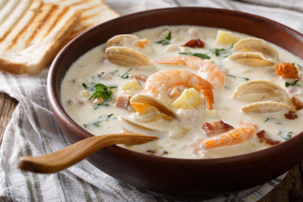 istock American milk clam chowder soup close-up on a in a bowl. horizontal 981650976