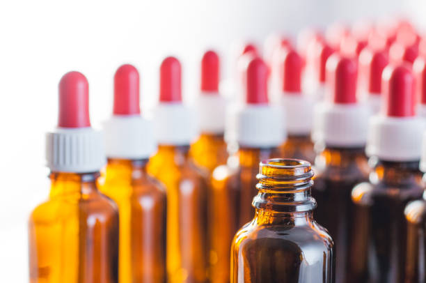 Brown glas bottle for medicine with dropper