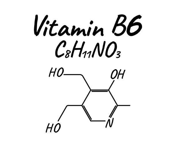 Vitamin B6 Label and Icon. Chemical Formula and Structure Logo. Vector Illustration Vitamin B6 Label and Icon. Chemical Formula and Structure Logo. Vector Illustration. alpha tocopherol stock illustrations