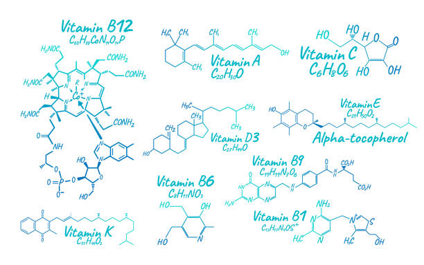 Vitamin Complex B1, B6, B9, B12, K, A, E, C Label and Icon. Chemical Formula and Structure Logo. Vector Illustration Vitamin Complex B1, B6, B9, B12, K, A, E, C Label and Icon. Chemical Formula and Structure Logo. Vector Illustration. alpha tocopherol stock illustrations
