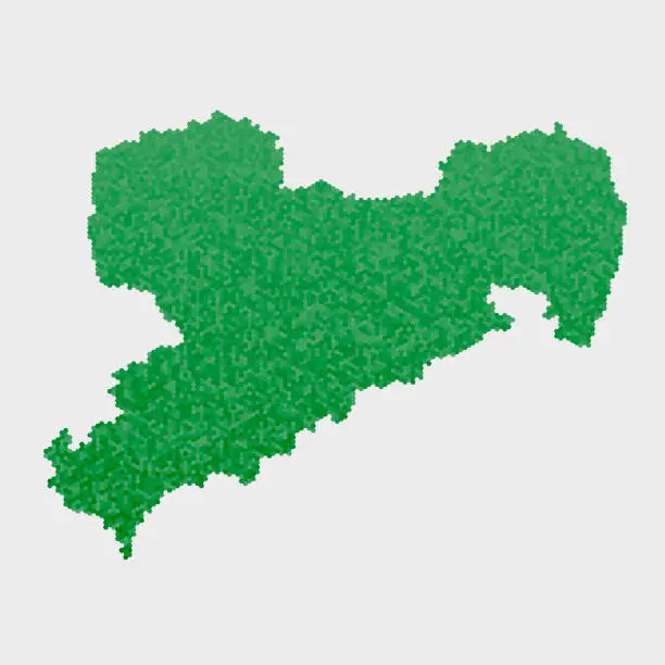 Vector illustration of Saxony German State Map Green Hexagon Pattern