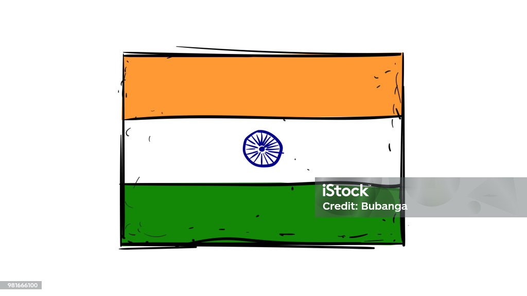 Vector hand drawing of India flag sketch illustration Sketch and hand drawing of countries flags illustrations Indian Flag stock vector