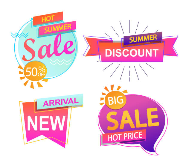 ilustrações de stock, clip art, desenhos animados e ícones de set of 4 banner elements, sale and discount. - bubble large percentage sign symbol