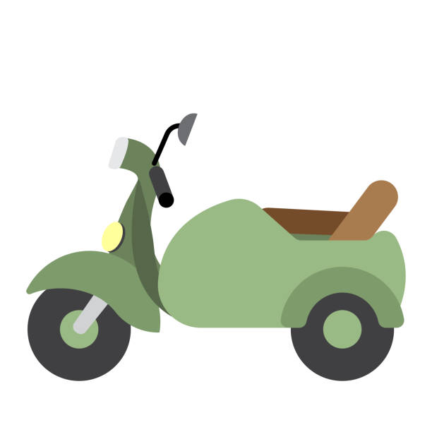 beiwagen transport cartoon charakter seite ansicht vektor-illustration - sidecar motorcycle past old stock-grafiken, -clipart, -cartoons und -symbole