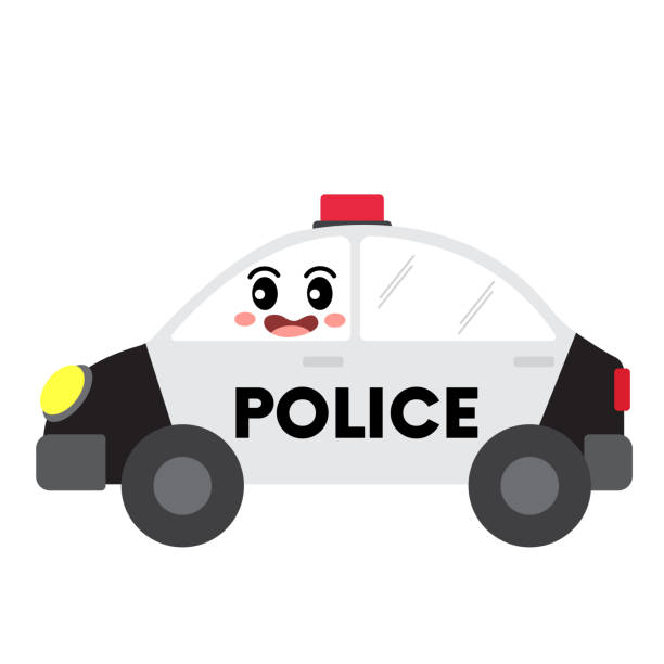 полицейский автомобиль транспорт мультипликационный персонаж боковой вид вектор иллюстрации - car prowler stock illustrations