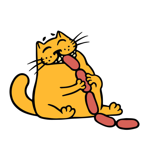 オレンジ色の猫を食べるソーセージ。 - lunch sausage breakfast bratwurst点のイラスト素材／クリップアート素材／マンガ素材／アイコン素材