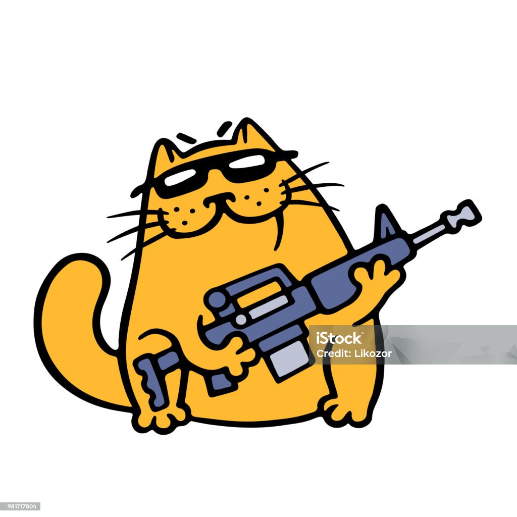 Assault Rifle Cat Cat Gangster With Assault Rifle Stock Illustration - Download Image Now ...