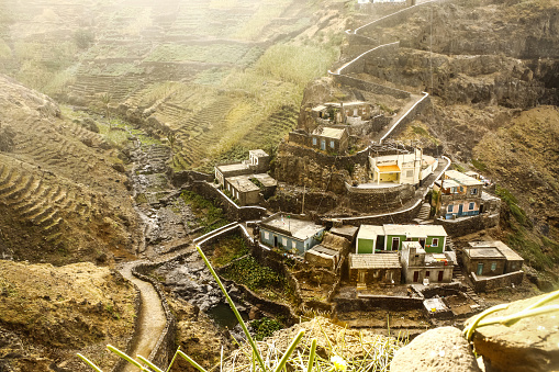 Terraced valley landscape scenery with traditional village houses