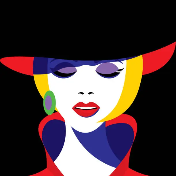 Vector illustration of Girl in hat in pop art style. Vector graphics.