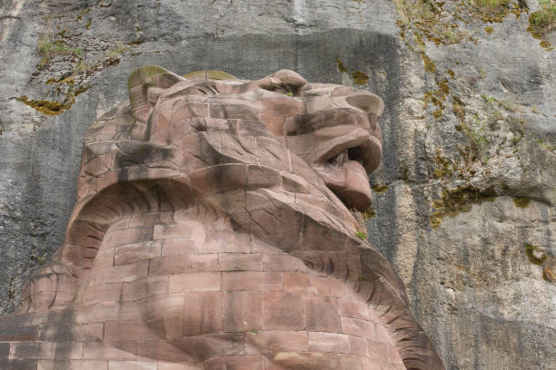 lion memorial called lion de belfort, in belfort france - belfort imagens e fotografias de stock