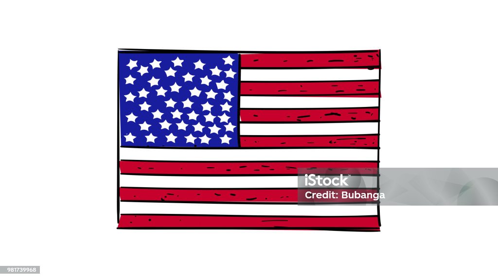 Vector hand drawing of USA, America flag sketch illustration Sketch and hand drawing of countries flags illustrations Drawing - Activity stock vector