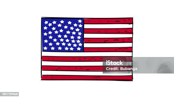 Vector Hand Drawing Of Usa America Flag Sketch Illustration Stock Illustration - Download Image Now