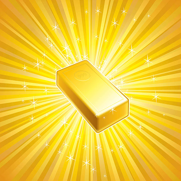 Illustration of a block of gold with white sparks around it vector art illustration