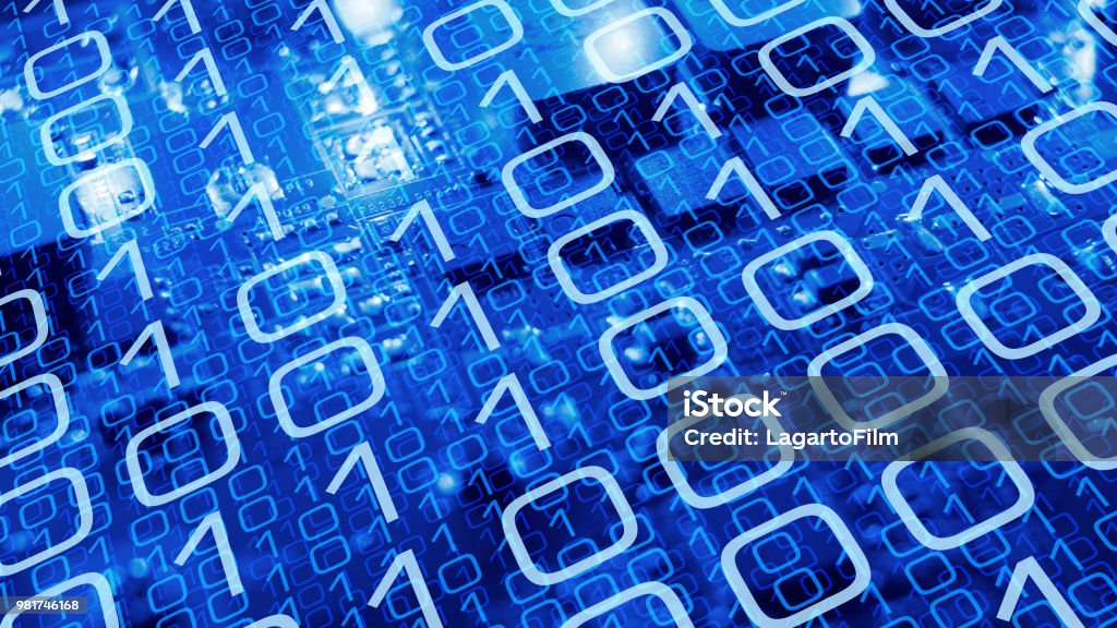 Computer Software Programming Binary Code And Electronic Circuit Board ...