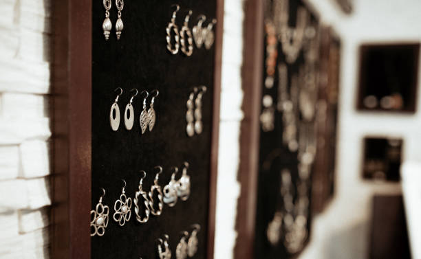 Earrings in jewelry store