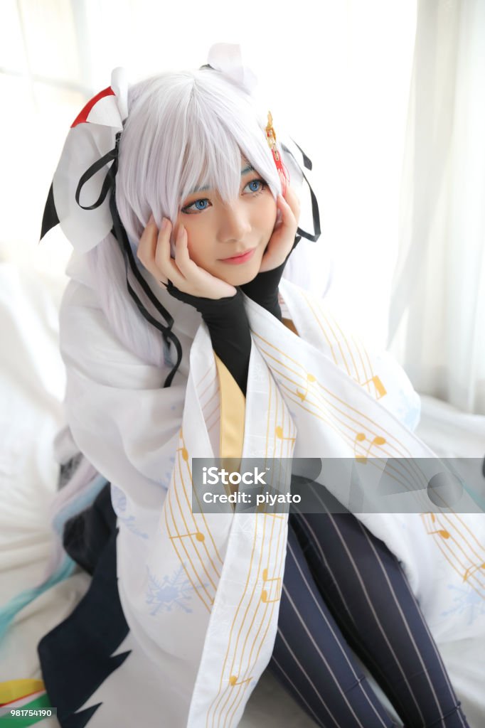 Japan Anime Cosplay White Japanese Miko In White Tone Room Stock Photo -  Download Image Now - iStock
