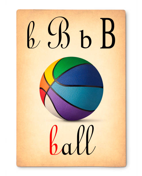 letra b - ball. tarjetas del alfabeto vintage. - alphabetical order elementary school building letter b education fotografías e imágenes de stock