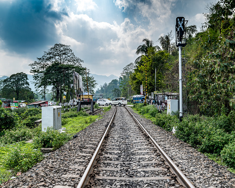 April 22,2018 Sevoke road, west bengal, India This is the railway track from NJP to Alipurduar, india.