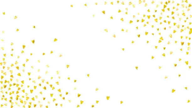 Vector illustration of Heart frame background with gold glitter hearts. Valentines day. Vector confetti. Hand drawn texture.